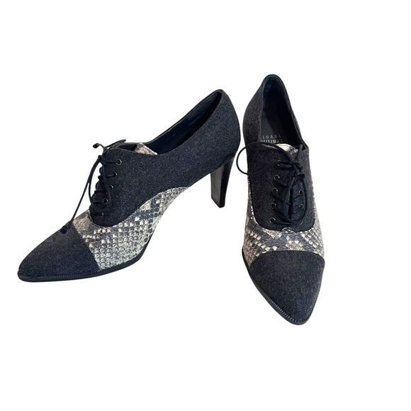 Stuart Weitzman Womens Leather and Flannel Lace Up Oxford Pumps Size 7 - Picture 1 of 10